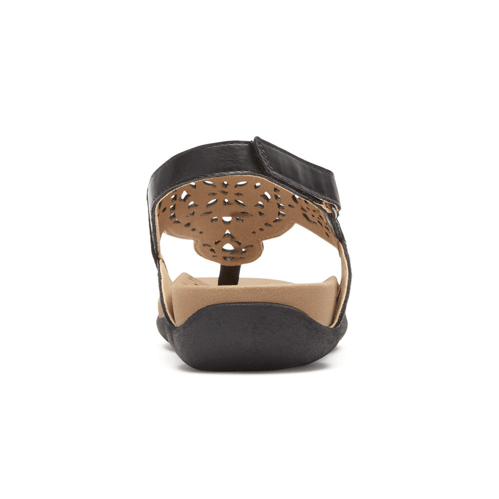 Rockport Sandals For Womens Black - Ridge Circle Cutout Thong - ZH0492678